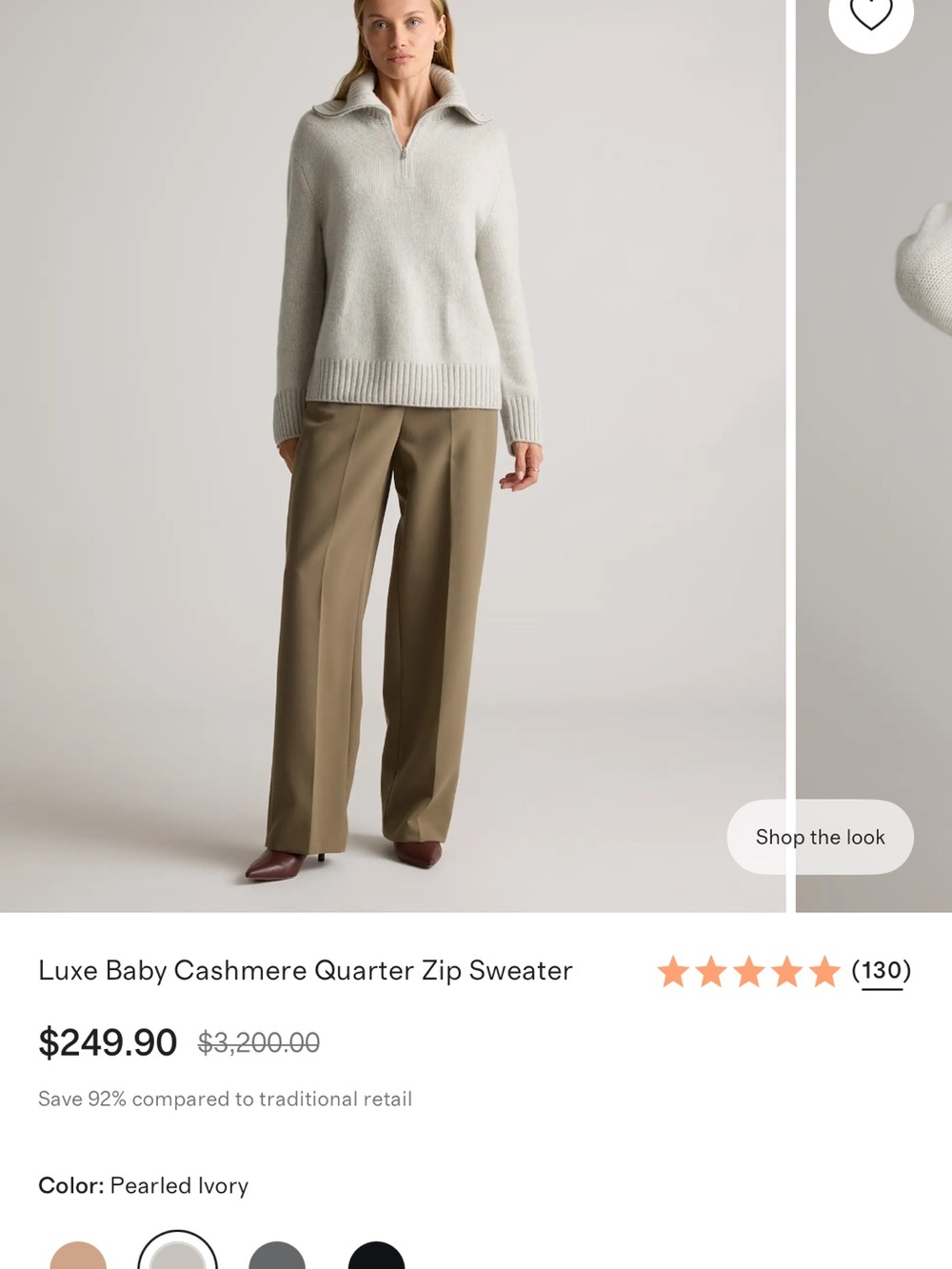 Quince Pearled Ivory Quarter-Zip Cashmere Sweater